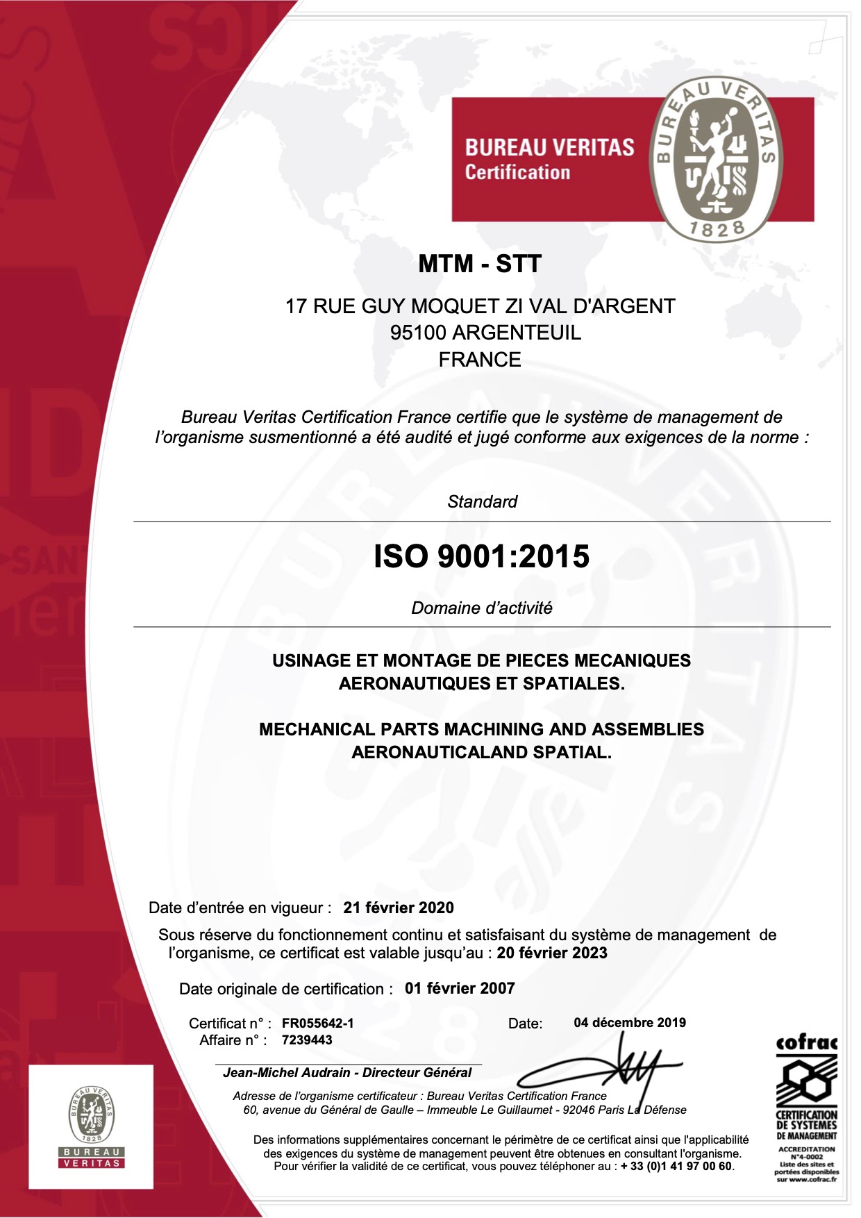 Certificat ISO 9001 - MTM STT